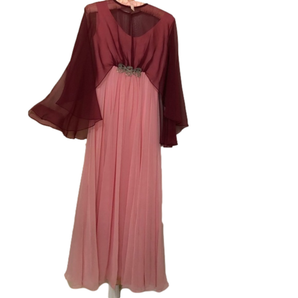 Vintage Emma Domb Embellished Evening Gown with Attached Cape